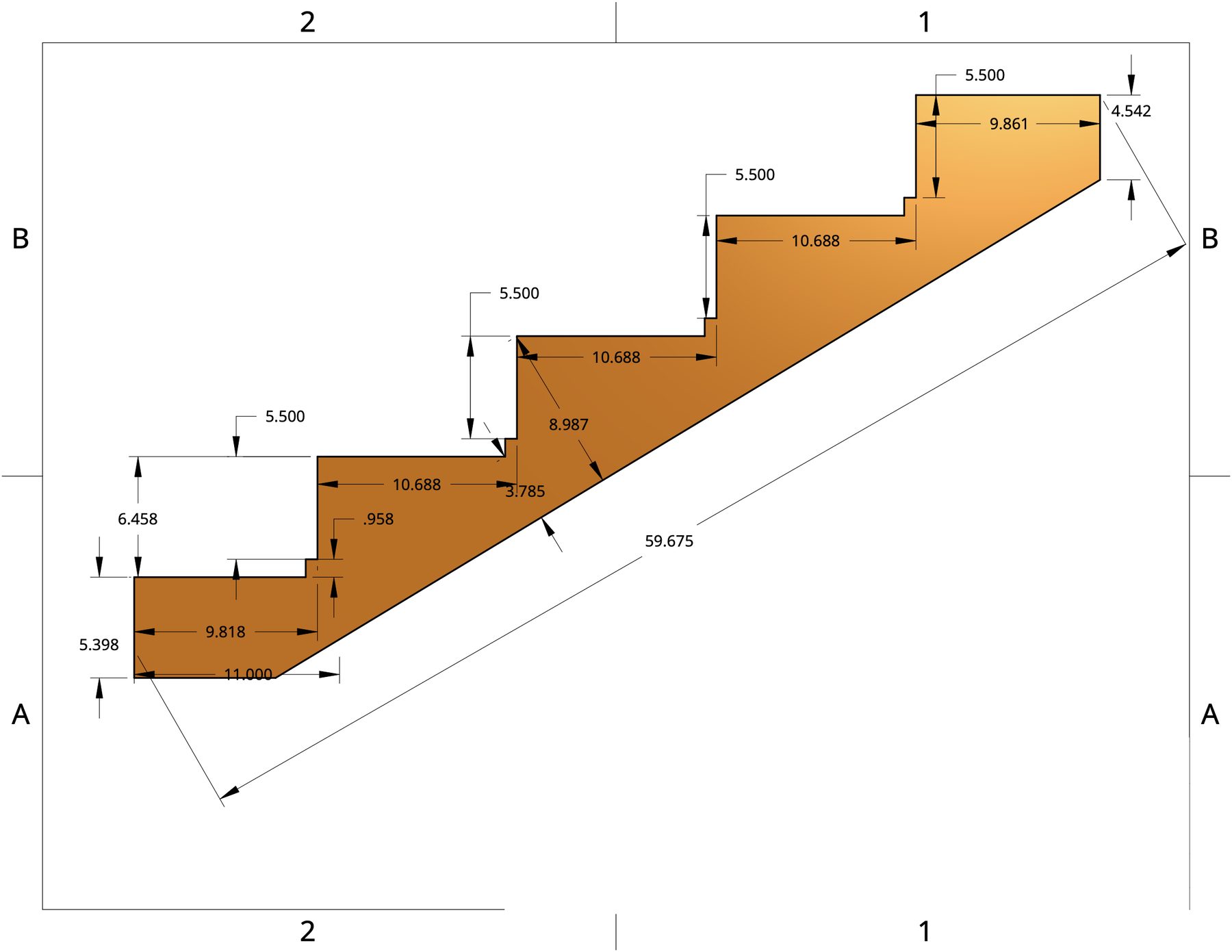 Dimensioned stair stringer layout
