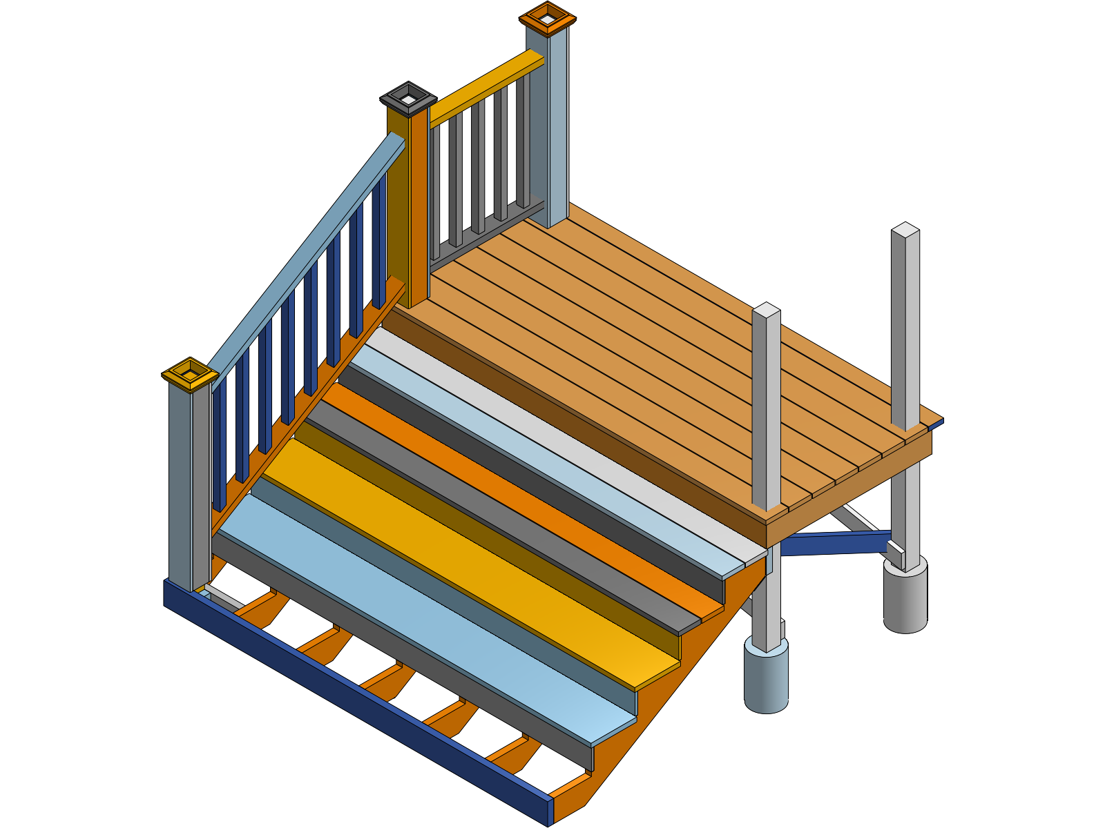 CAD model of the front porch and steps at 38 Guy