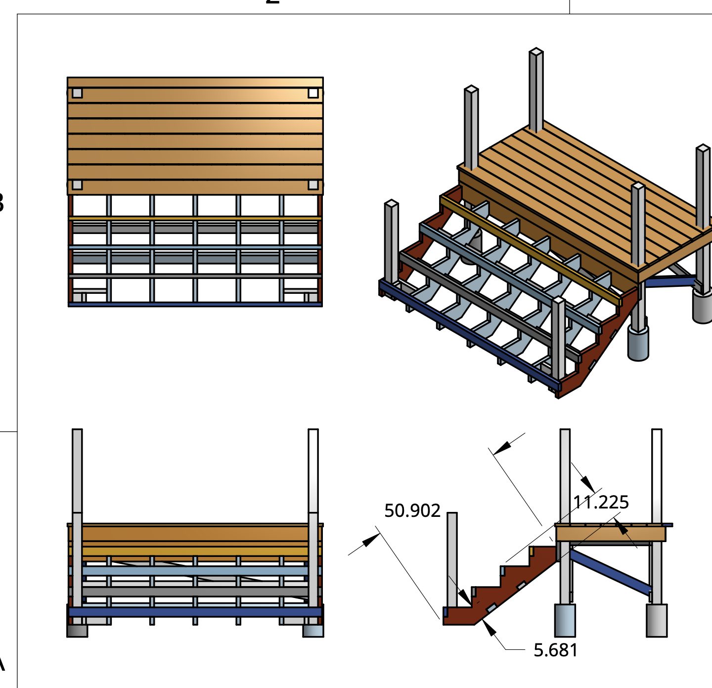 CAD drawing of a stringer stair option