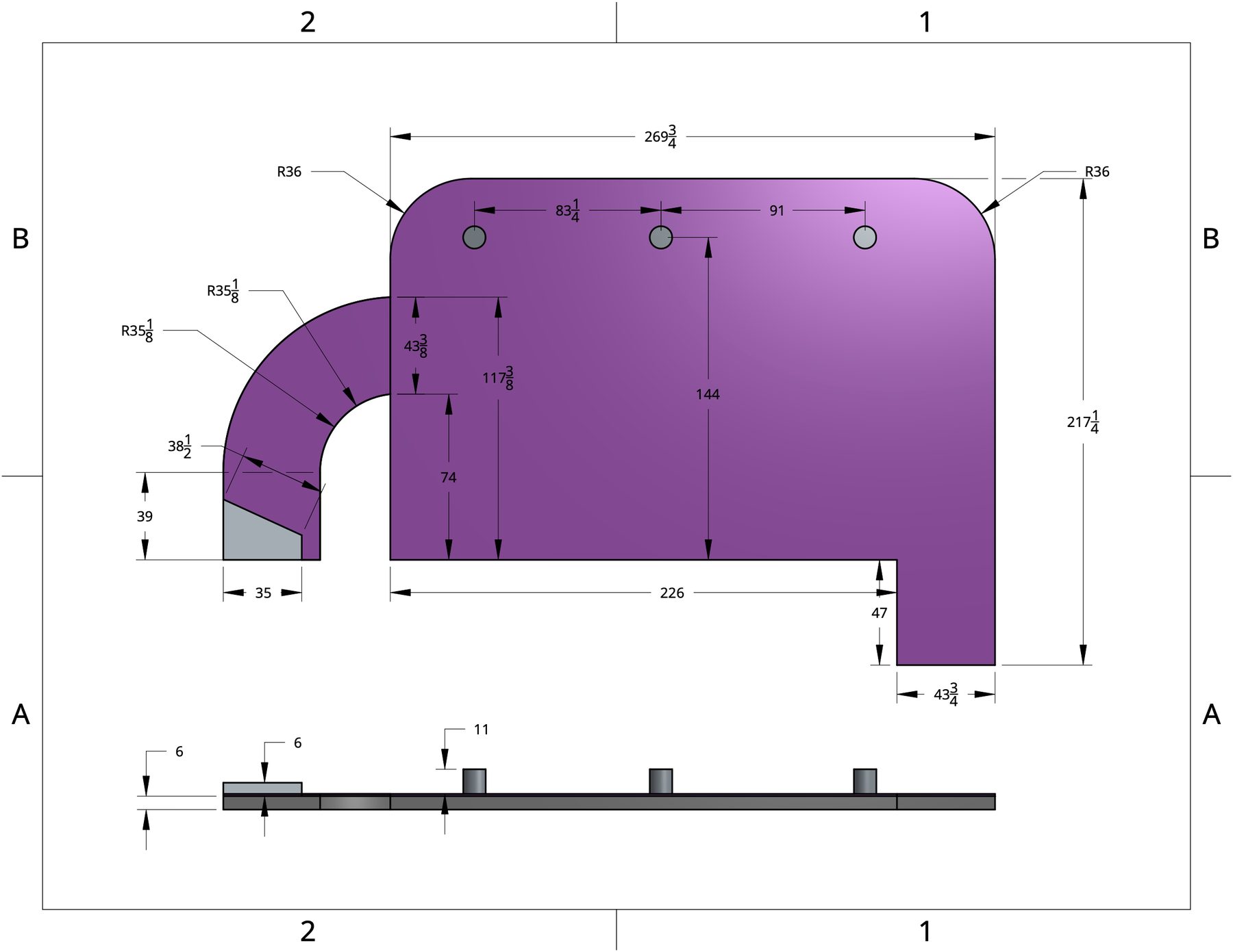 Dimensioned plan of the excavation and gravel base
