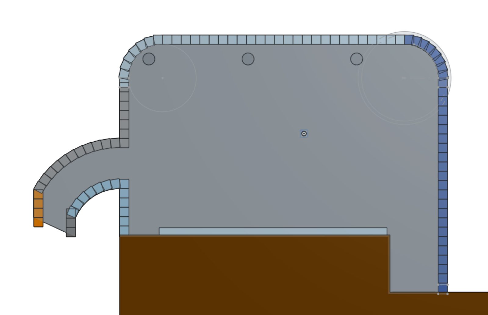 Plan view of the patio border and curved walkway