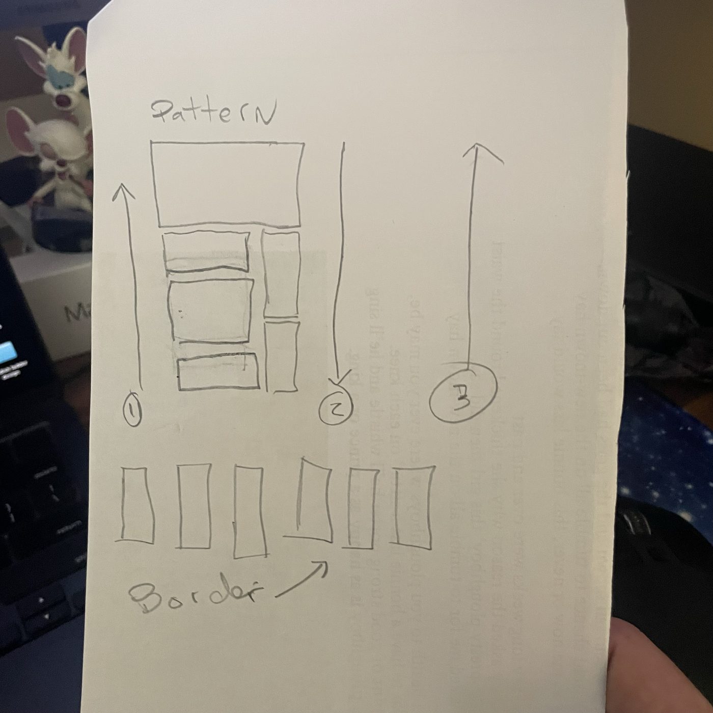 Hand-drawn sketch of a paver pattern and border