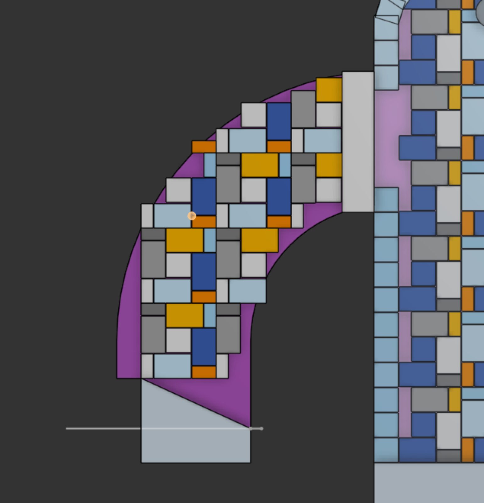 Plan of every cut brick on the curved walkway
