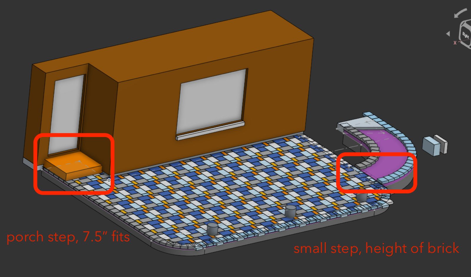 Render with the porch step and small step highlighted